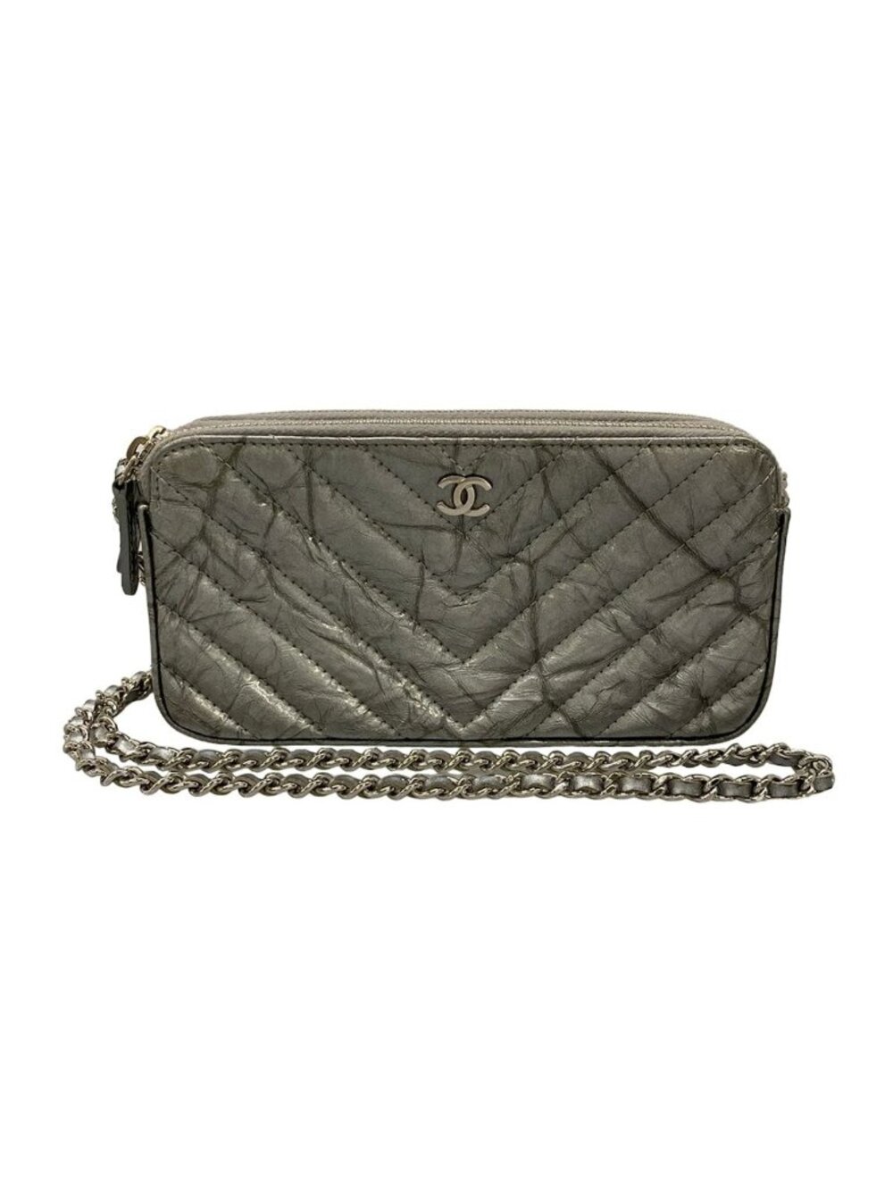 Chanel Wallet Stitch Silver Chain Vinyl Coating Leather Shoulder Bag